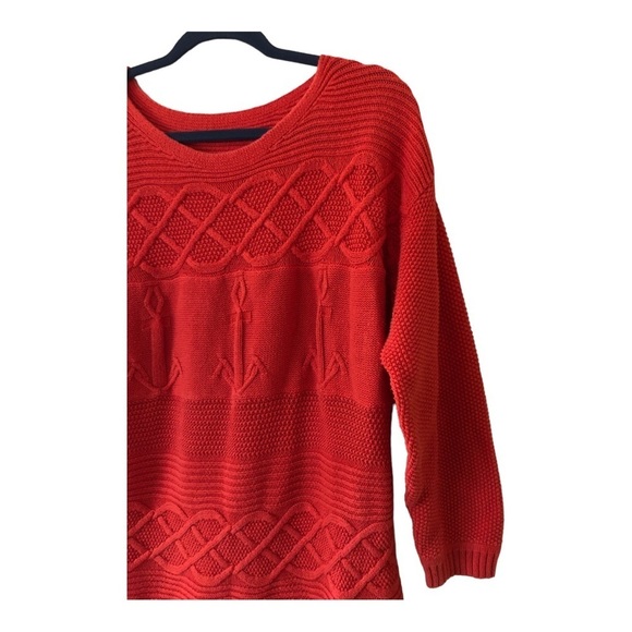 Talbots Long Sleeve Anchors Nautical Cable-Knit Sweater Women's Plus 1X Orange - Picture 5 of 9